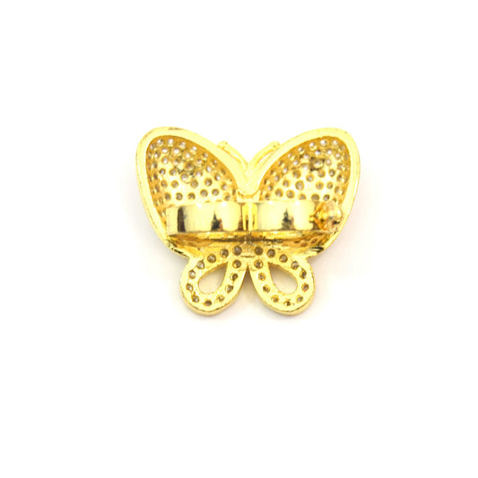 Gold Plated CZ Cubic Zirconia Inlaid Clear Butterfly Bolo Slide Copper - Measures 23mm x 28mm, Approx. - Sold Individually, RANDOM