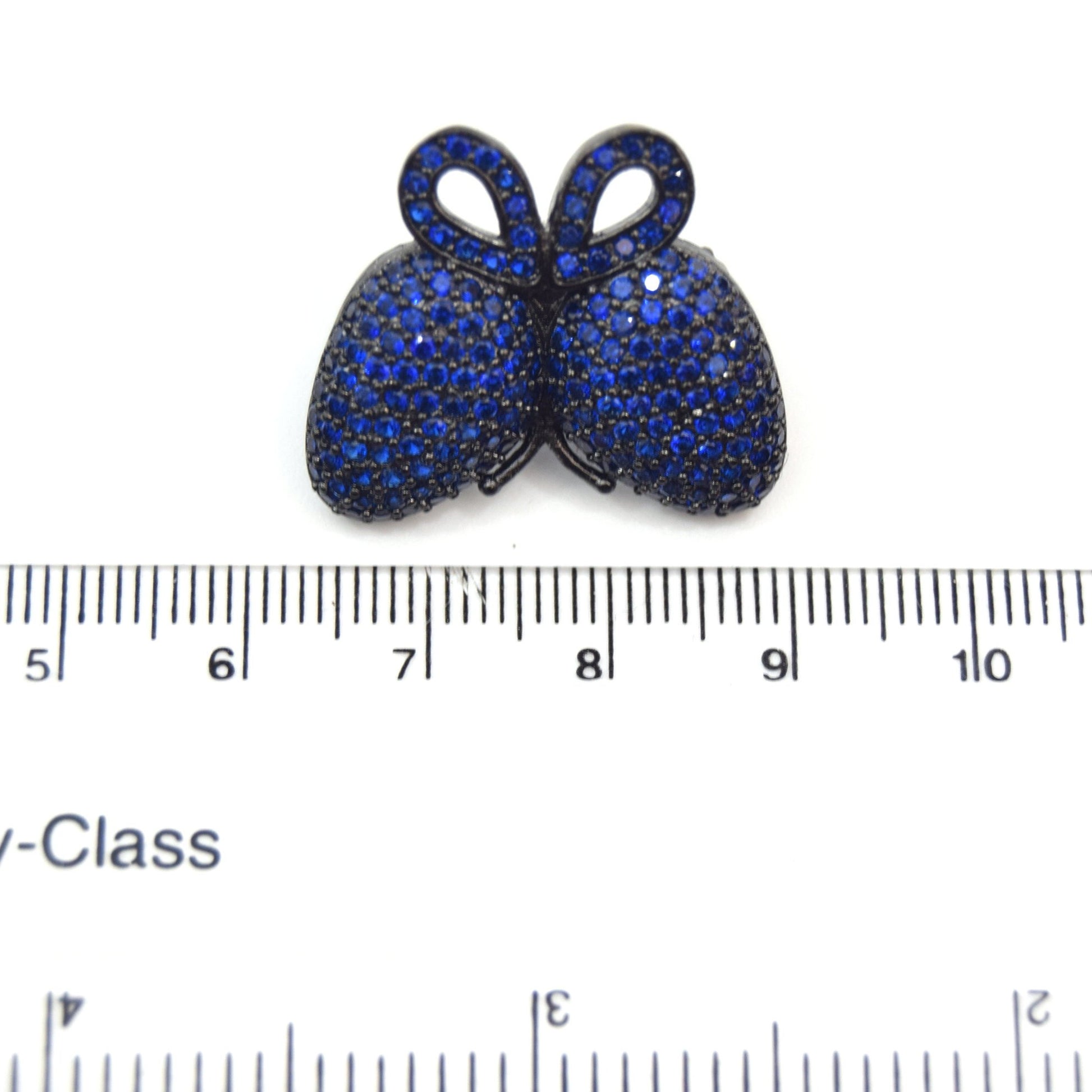 Gunmetal Plated Plated CZ Cubic Zirconia Inlaid Blue Butterfly Bolo Slide Copper - Measures 23mm x 28mm, Approx. - Sold Individually, RANDOM