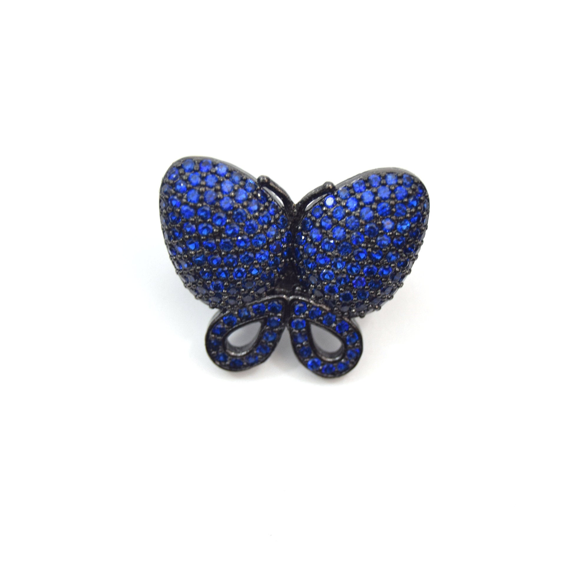 Gunmetal Plated Plated CZ Cubic Zirconia Inlaid Blue Butterfly Bolo Slide Copper - Measures 23mm x 28mm, Approx. - Sold Individually, RANDOM