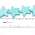 42mm Veined Turquoise Howlite Star Shaped Beads with 1mm Holes - (Approx. 16.5" Strand ~ 12 Beads)