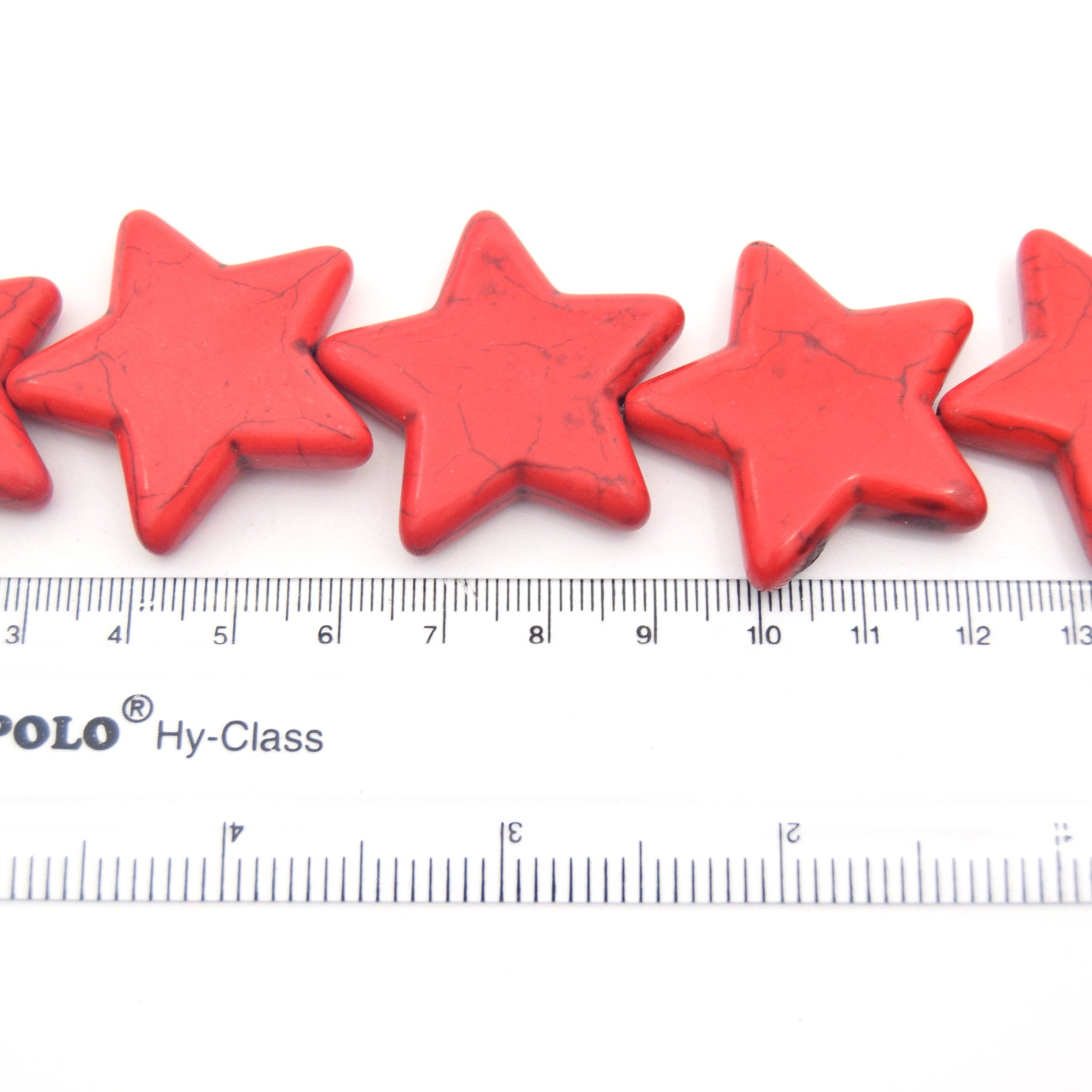 35mm Bright Red Veined Howlite Star Shaped Beads with 1mm Holes - (Approx. 15.5" Strand ~ 13 Beads)