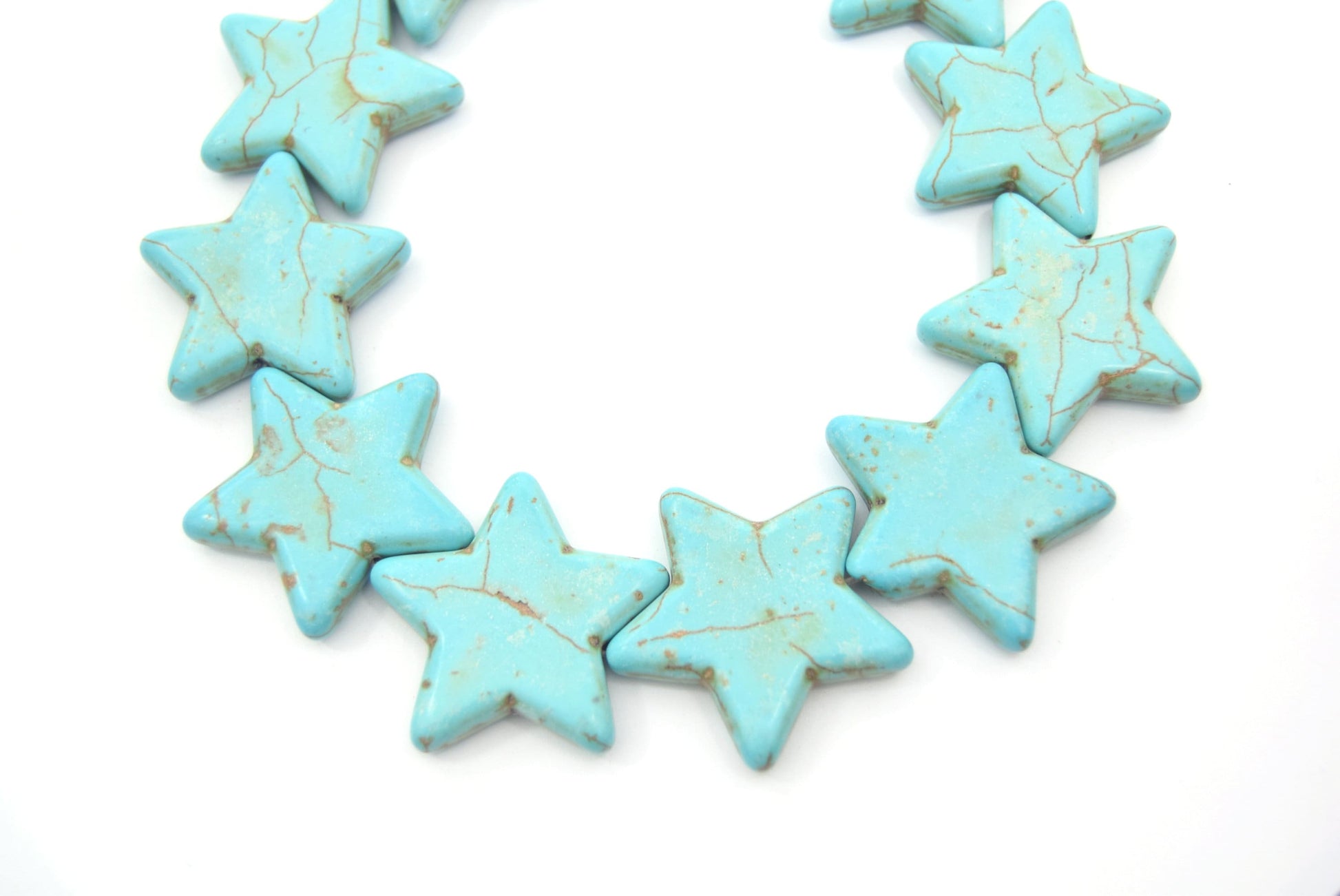 35mm Veined Turquoise Howlite Star Shaped Beads with 1mm Holes - (Approx. 15.5" Strand ~ 13 Beads)