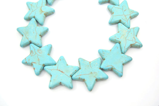 35mm Veined Turquoise Howlite Star Shaped Beads with 1mm Holes - (Approx. 15.5" Strand ~ 13 Beads)