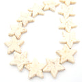 35mm Smooth Brown Veined Off White Howlite Star Shaped Beads with 1mm Holes - (Approx. 15.5" Strand ~ 13 Beads)