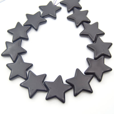 35mm Jet Black Howlite Star Shaped Beads with 1mm Holes - (Approx. 16.5" Strand ~ 14 Beads)