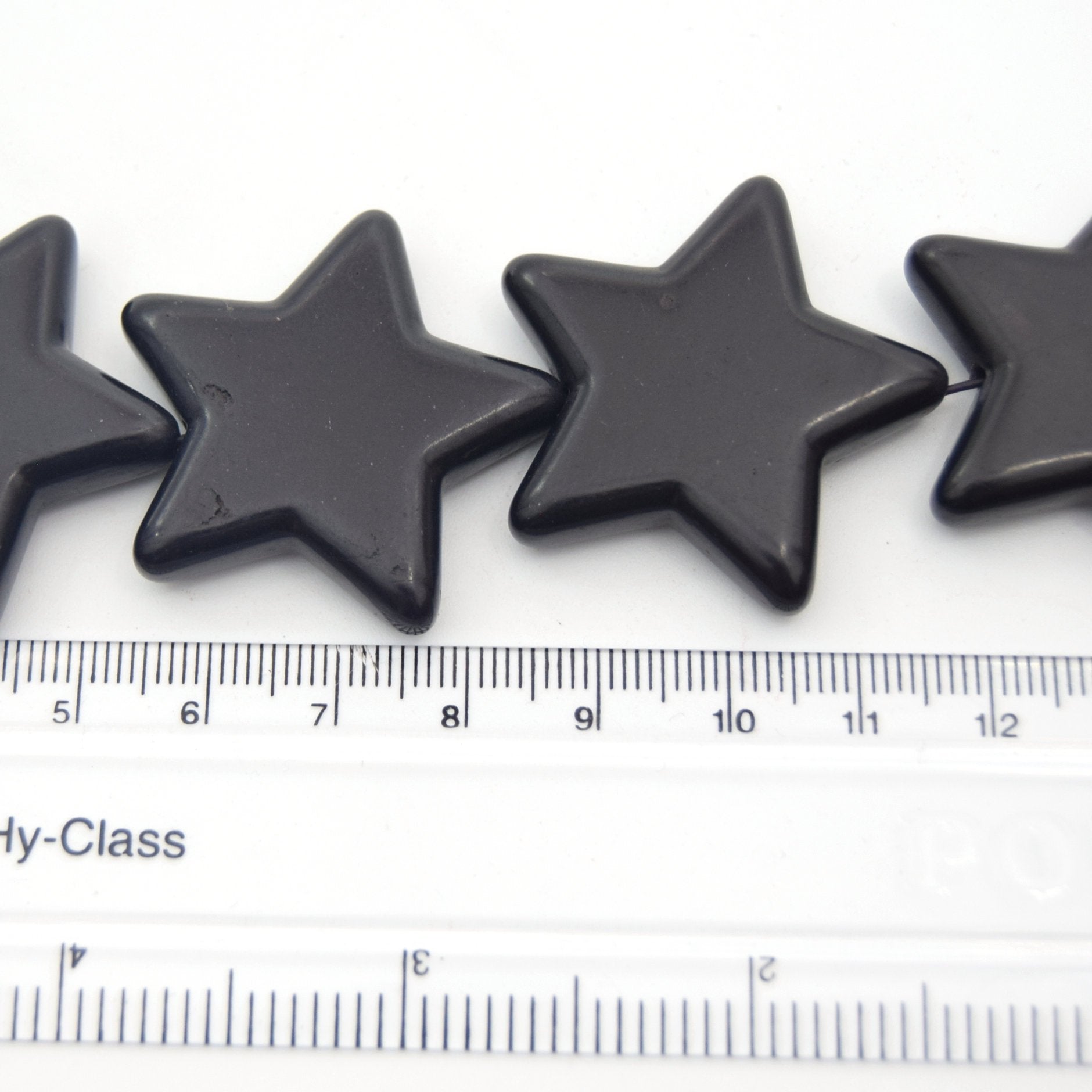 35mm Jet Black Howlite Star Shaped Beads with 1mm Holes - (Approx. 16.5" Strand ~ 14 Beads)