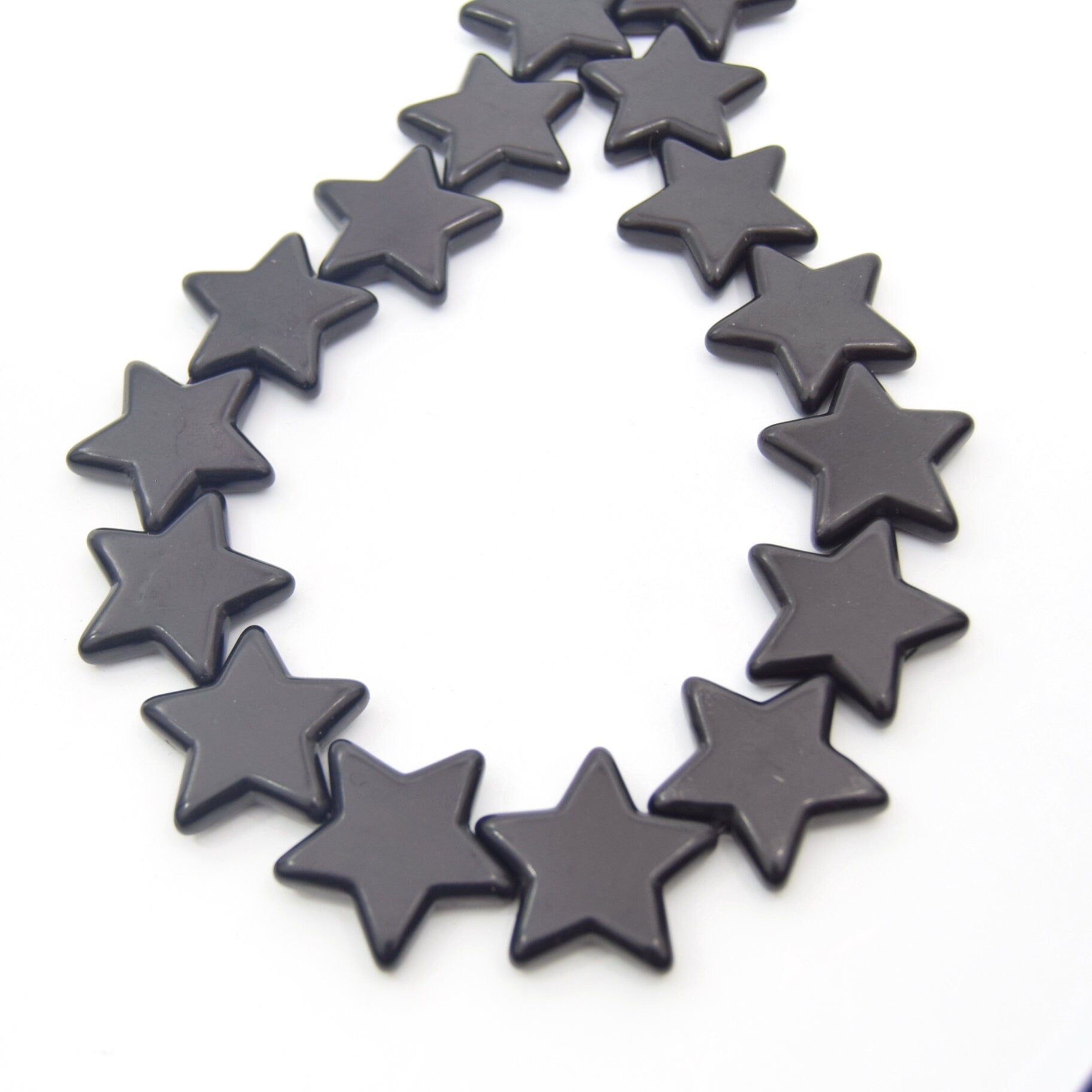 30mm Jet Black Howlite Star Shaped Beads with 1mm Holes - (Approx. 16" Strand ~ 16 Beads)