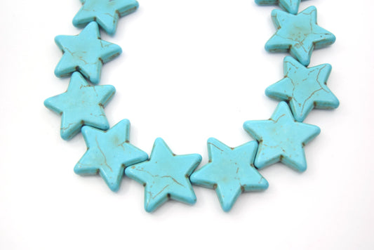 30mm Veined Turquoise Howlite Star Shaped Beads with 1mm Holes - (Approx. 16" Strand ~ 16 Beads)