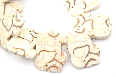 40mm Smooth Brown Veined Off White Howlite Elephant Shaped Beads - (Approx. 14" Strand ~ 13 Beads)