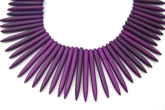 48mm Smooth Berry Purple Howlite Graduated Stick Beads - (Approx. 15.5" ~ 88 Beads)