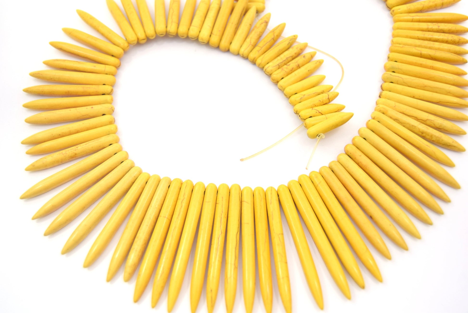 48mm Smooth Brown Veined Mustard Yellow Howlite Graduated Stick Beads - (Approx. 17.5" ~ 99 Beads)