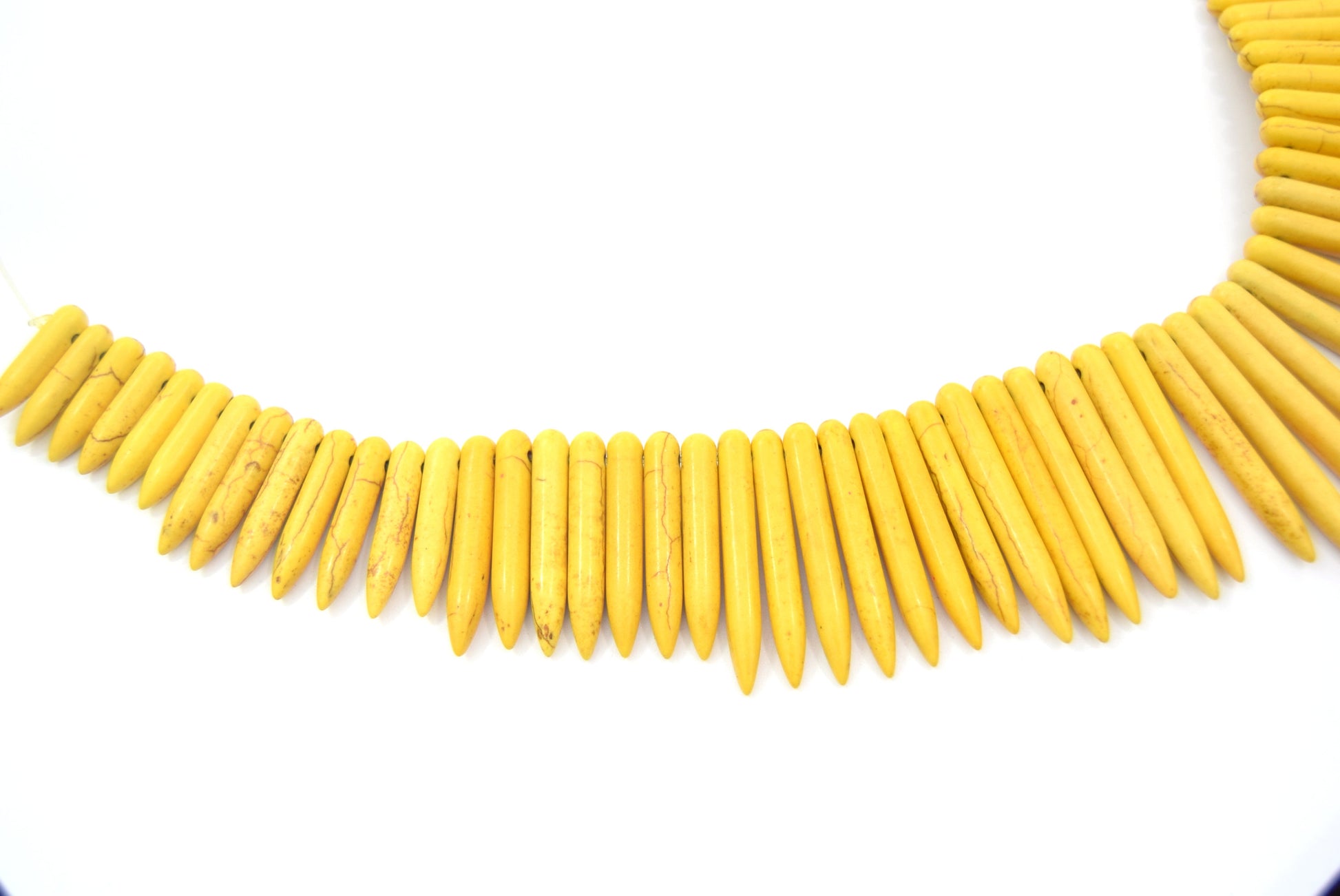 48mm Smooth Brown Veined Mustard Yellow Howlite Graduated Stick Beads - (Approx. 17.5" ~ 99 Beads)
