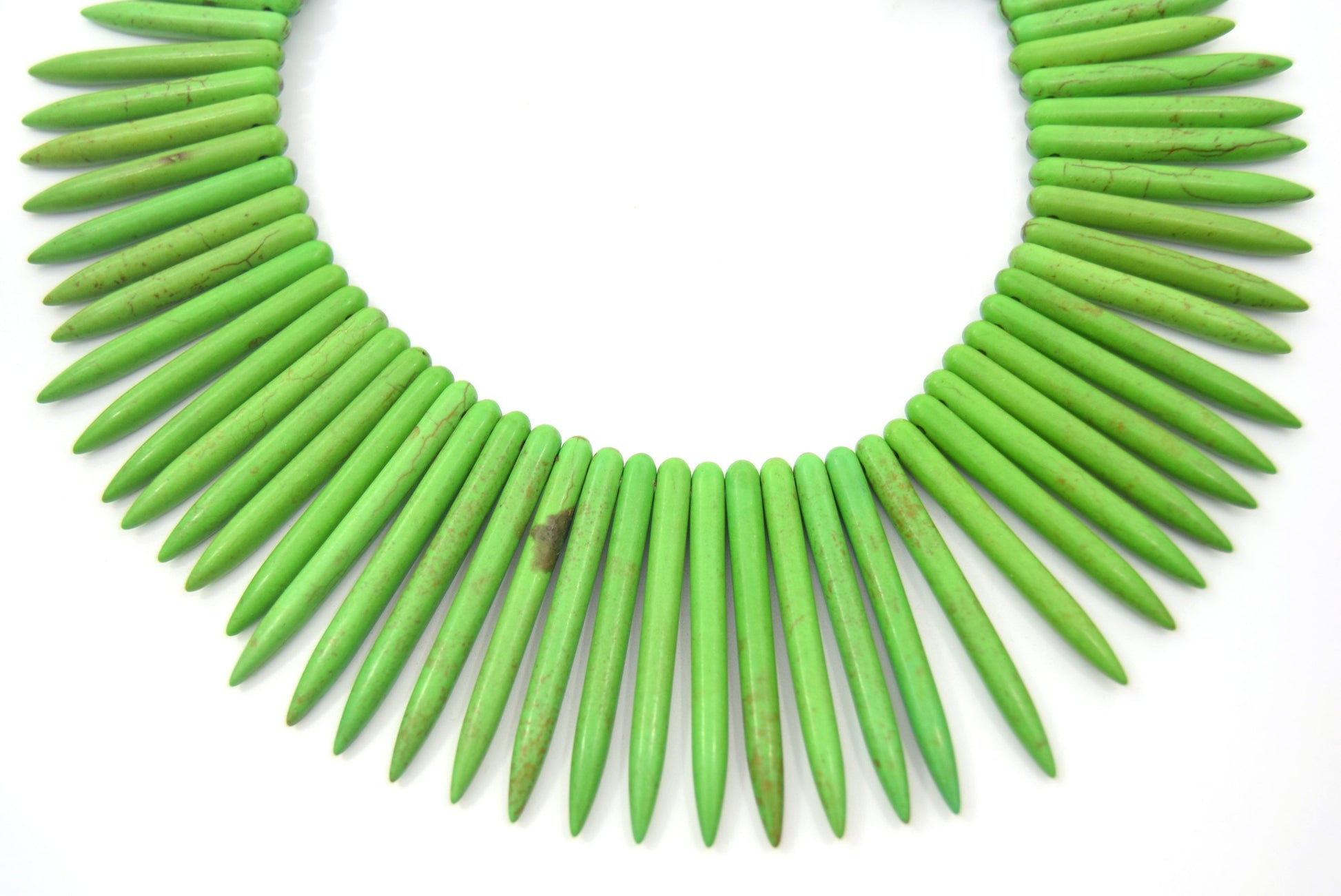 48mm Smooth Brown Veined Lime Green Howlite Graduated Stick Beads - (Approx. 15" ~ 83 Beads)