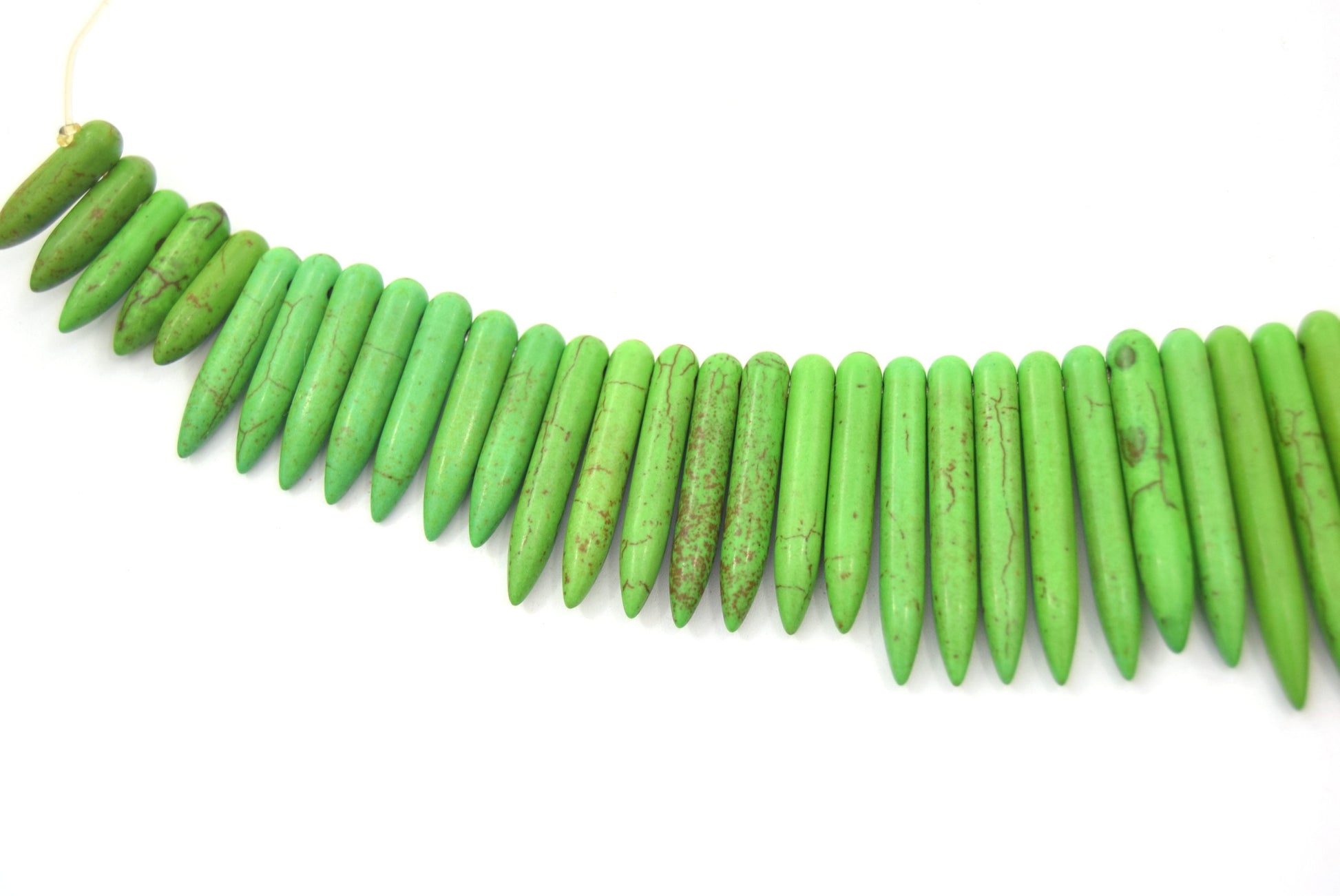 48mm Smooth Brown Veined Lime Green Howlite Graduated Stick Beads - (Approx. 15" ~ 83 Beads)