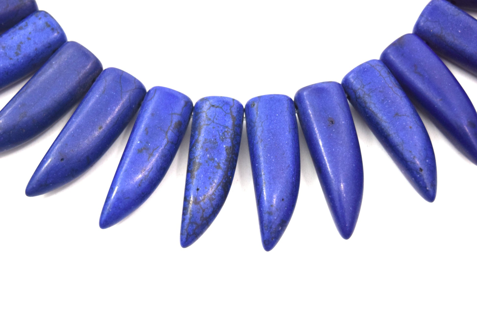 31mm Indigo Purple Howlite Bullet/Tusk Shaped Beads with 1mm Holes - (Approx. 15.5" Strand ~ 39 Beads)