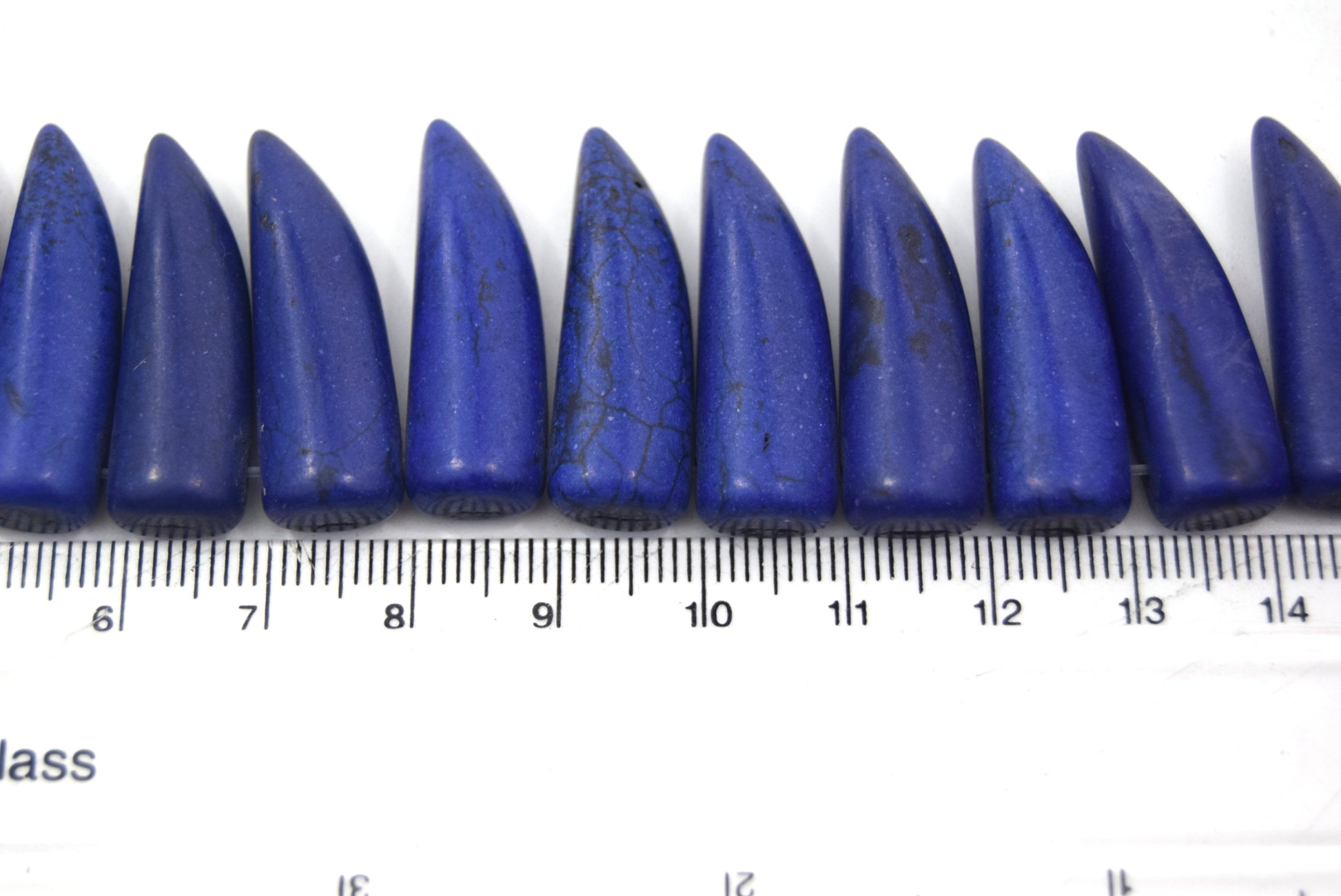 31mm Indigo Purple Howlite Bullet/Tusk Shaped Beads with 1mm Holes - (Approx. 15.5" Strand ~ 39 Beads)