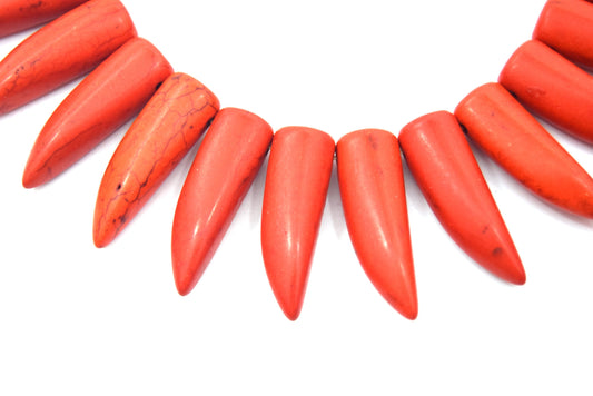 31mm Burnt Orange Howlite Bullet/Tusk Shaped Beads with 1mm Holes - (Approx. 15" Strand ~ 40 Beads)