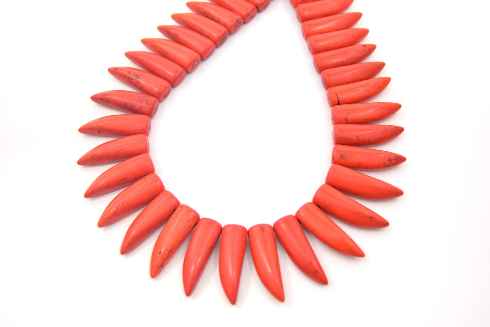 31mm Burnt Orange Howlite Bullet/Tusk Shaped Beads with 1mm Holes - (Approx. 15" Strand ~ 40 Beads)