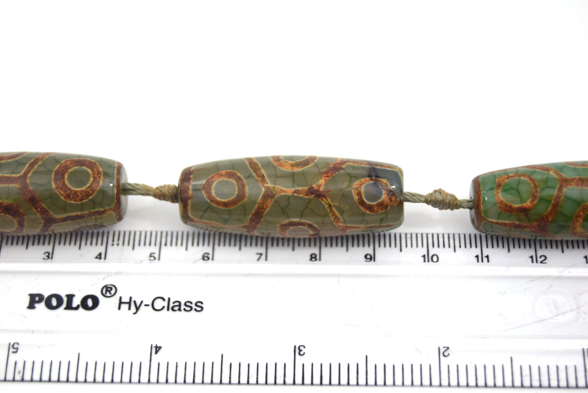 40mm Natural Honeycomb Pattern Brown/Green Tibetan Agate Tube/Barrel Beads - (Approx. 15" ~8 Beads)