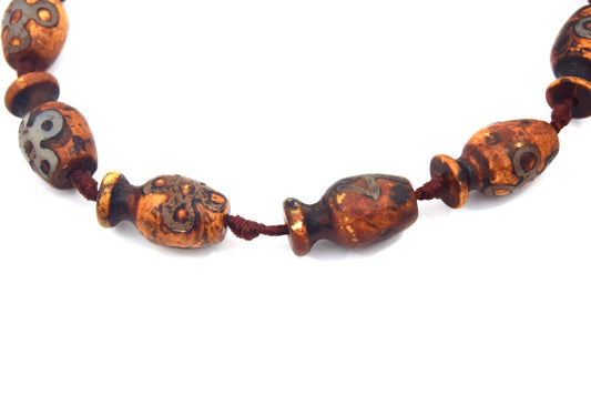 25mm Natural Yellow Ochre/Brown/Green Tibetan Agate Vase Shape Beads - (Approx. 15.5" ~12 Beads)