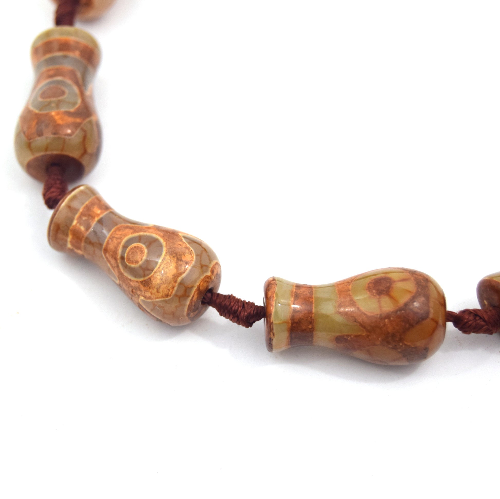 25mm Natural Eye Spotted Brown/Green/Gray Tibetan Agate Vase Shape Beads - (Approx. 13" ~10 Beads)
