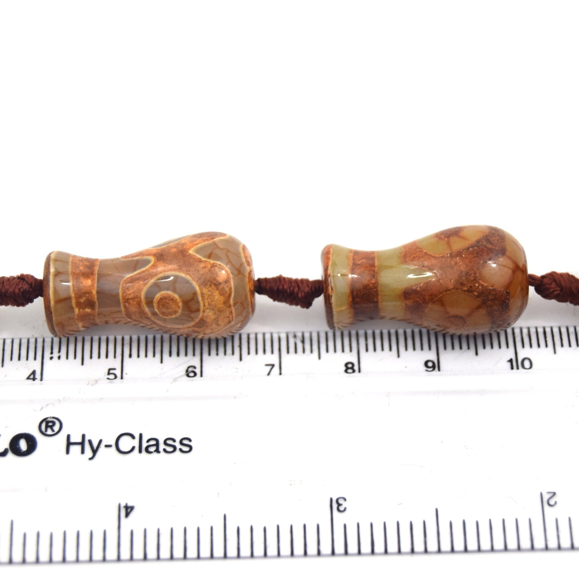 25mm Natural Eye Spotted Brown/Green/Gray Tibetan Agate Vase Shape Beads - (Approx. 13" ~10 Beads)