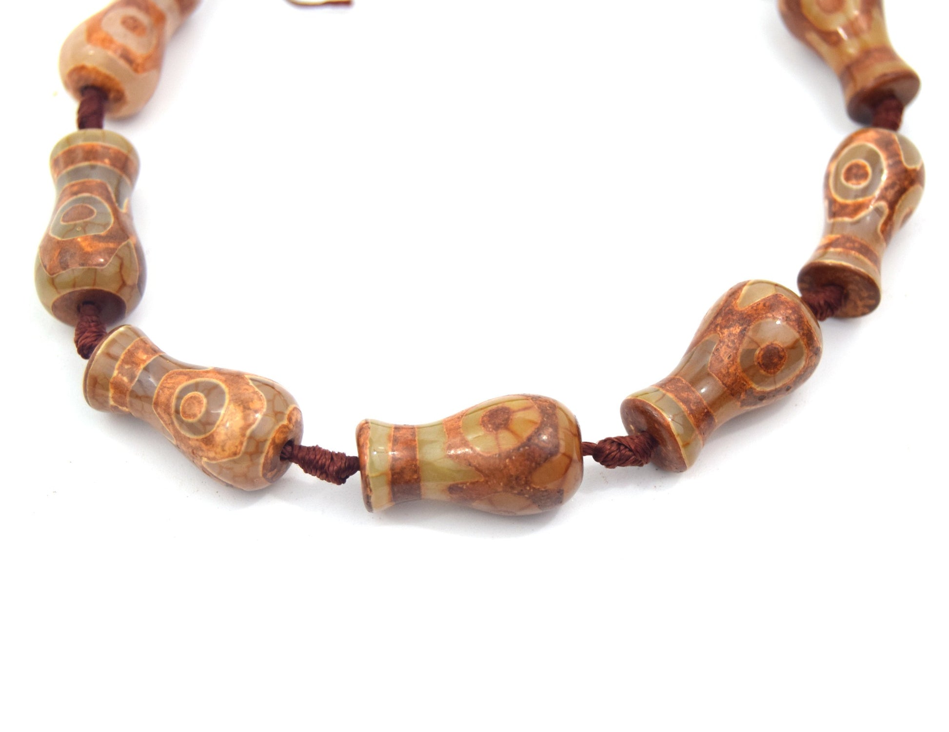 25mm Natural Eye Spotted Brown/Green/Gray Tibetan Agate Vase Shape Beads - (Approx. 13" ~10 Beads)