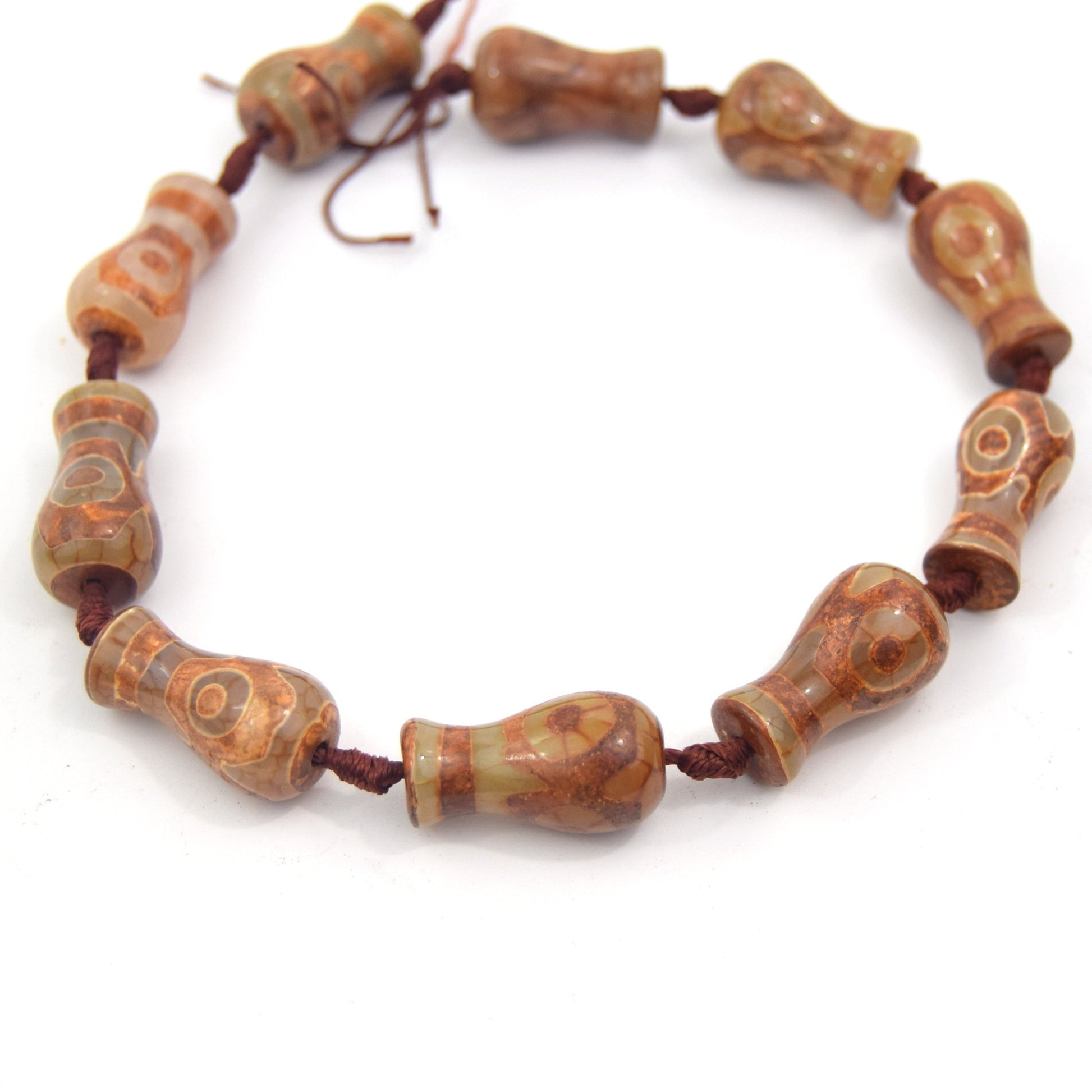 25mm Natural Eye Spotted Brown/Green/Gray Tibetan Agate Vase Shape Beads - (Approx. 13" ~10 Beads)