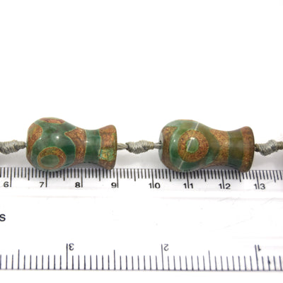 25mm Natural Eye Spotted Green/Brown/Gold Tibetan Agate Vase Shape Beads - (Approx. 13" ~10 Beads)