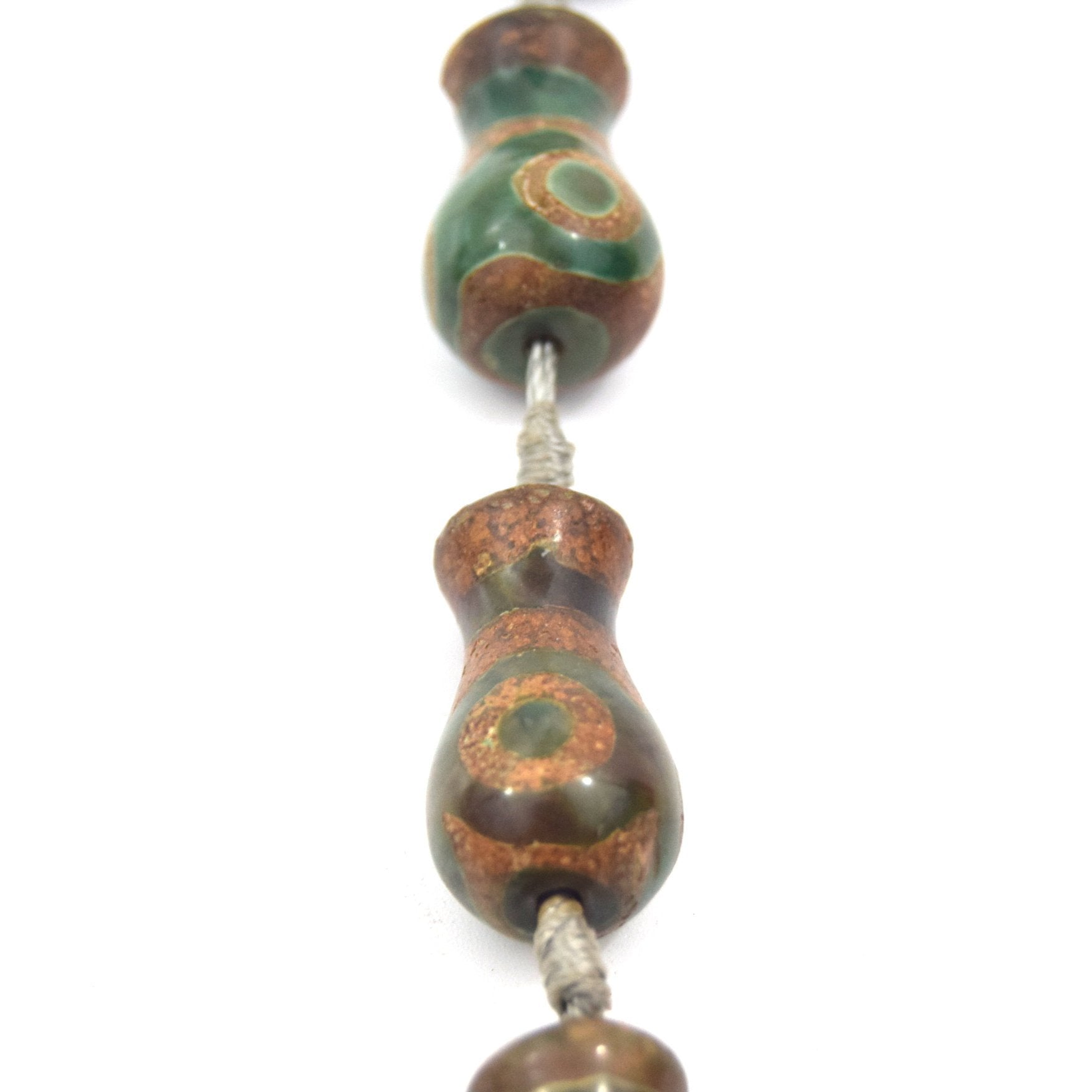 25mm Natural Eye Spotted Green/Brown/Gold Tibetan Agate Vase Shape Beads - (Approx. 13" ~10 Beads)