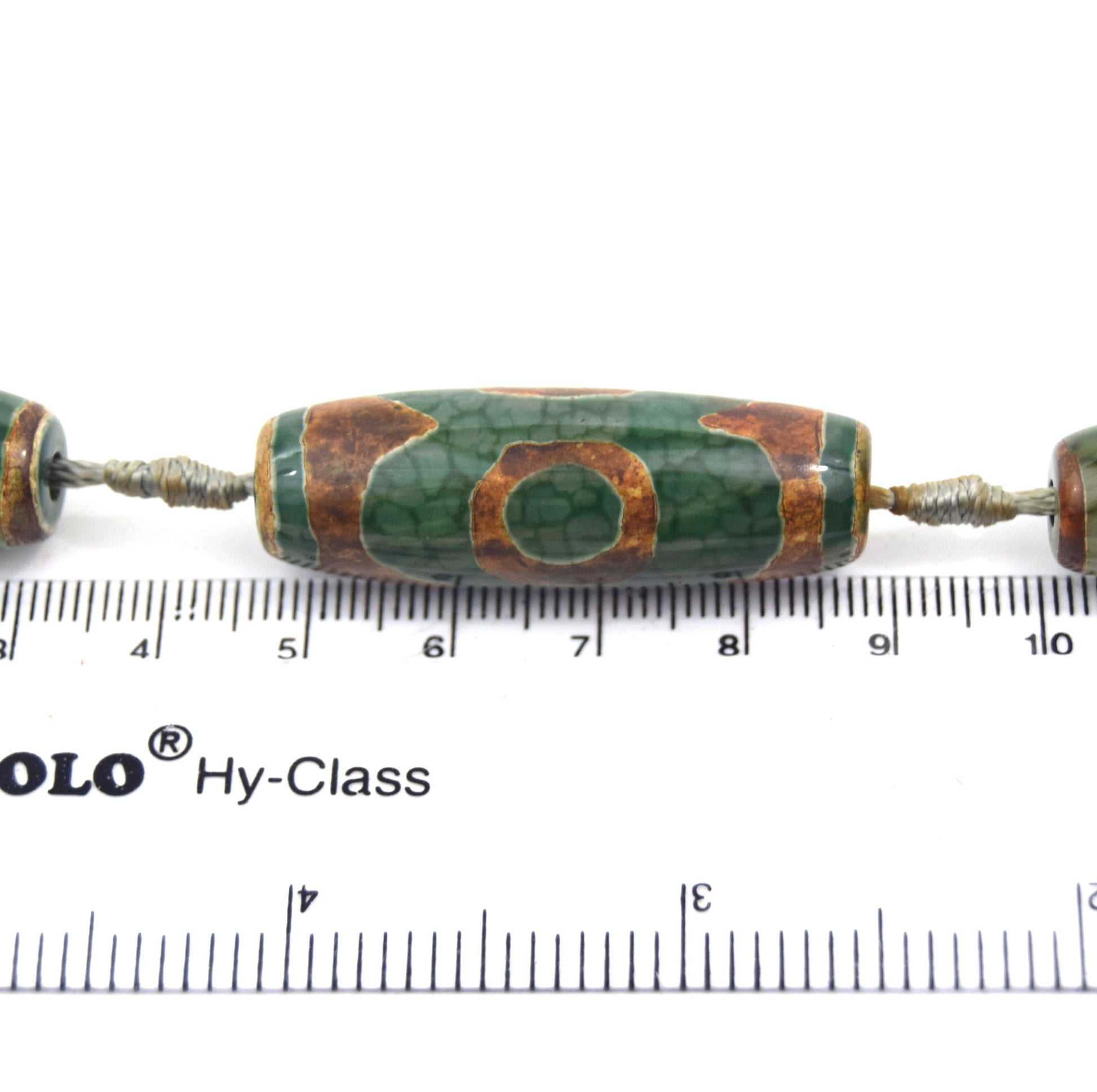 40mm Natural Eye Spotted Brown/Green Tibetan Agate Tube/Barrel Shaped Beads - (Approx. 15" ~8 Beads)