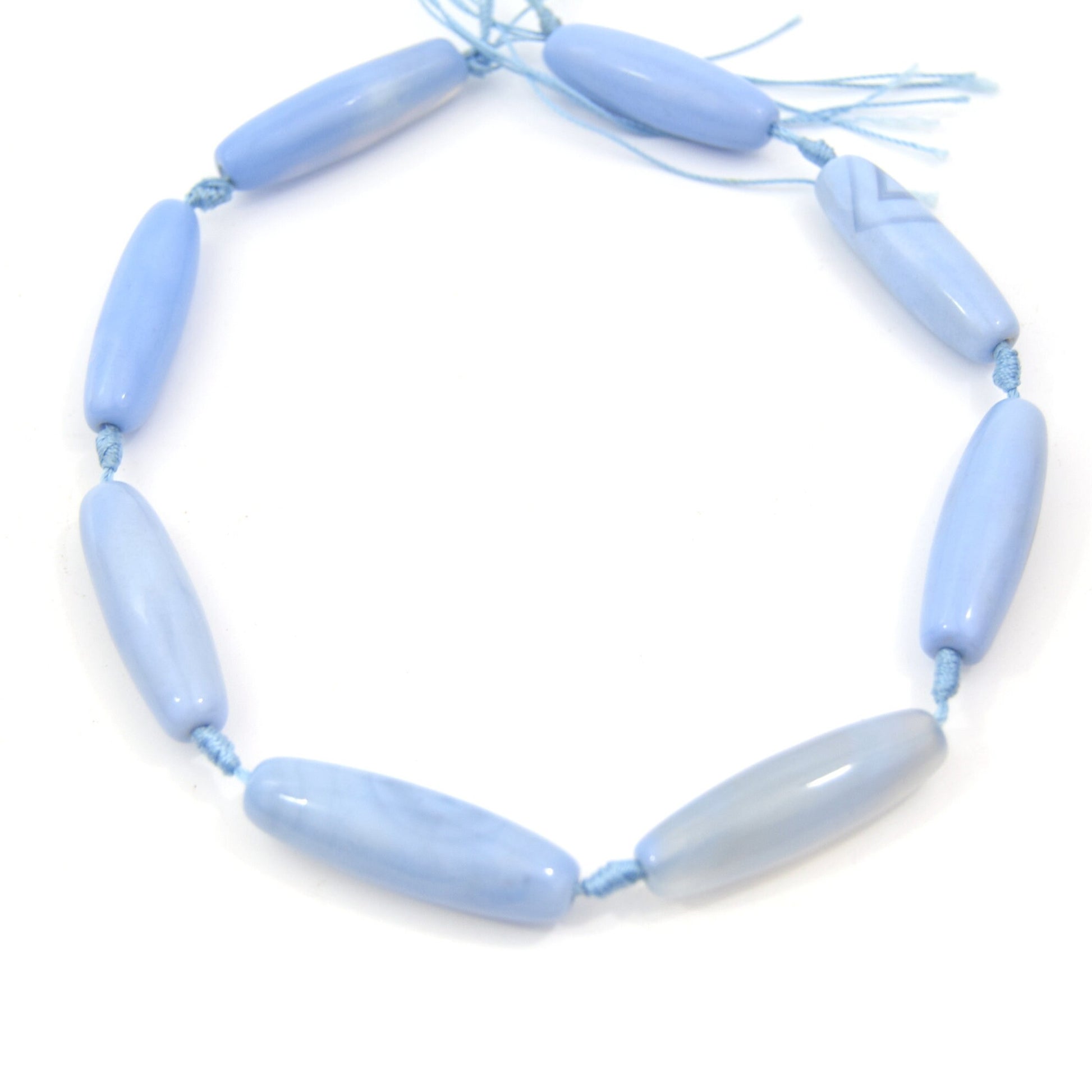 Tube Banded Agate | Marbled Sky Blue Dyed Agate | Tube Barrel Shaped Gemstone Beads | 40mm Available