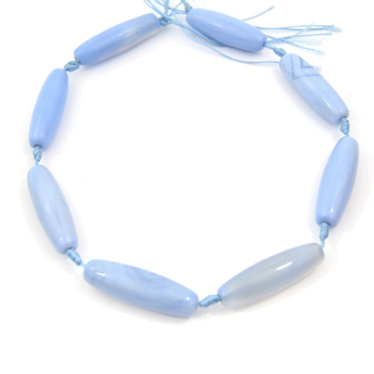 Tube Banded Agate | Marbled Sky Blue Dyed Agate | Tube Barrel Shaped Gemstone Beads | 40mm Available