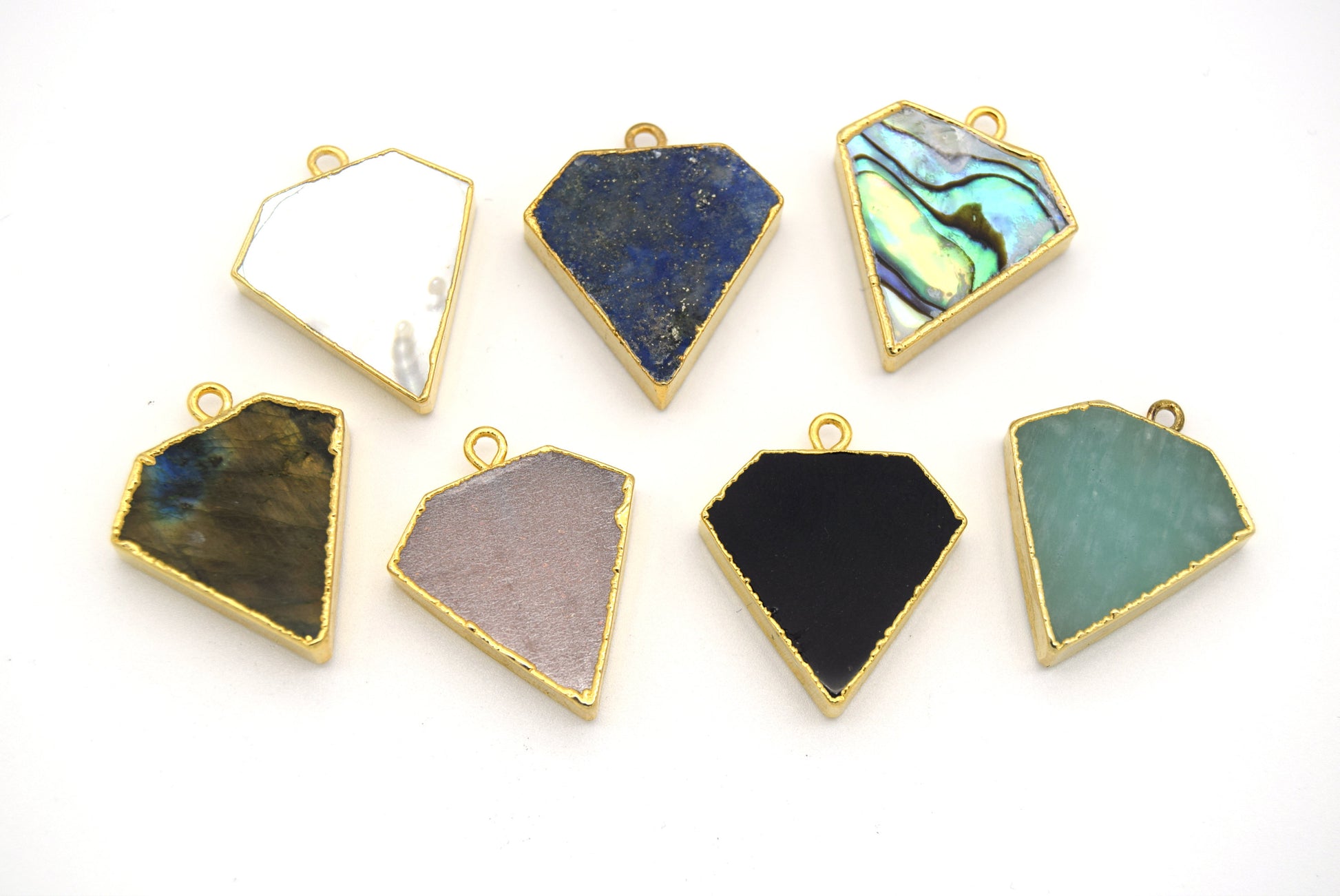 20mm x 20mm Gold Plated Natural Iridescent Rainbow Abalone Flat Shield Shaped Pendant
