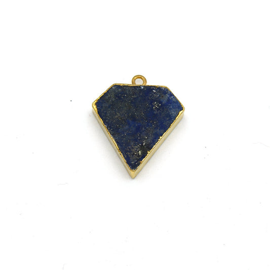 Blue Lapis Lazuli Bezel | 20mm x 20mm Gold Plated Natural Mixed Flat Shield Shaped Pendant