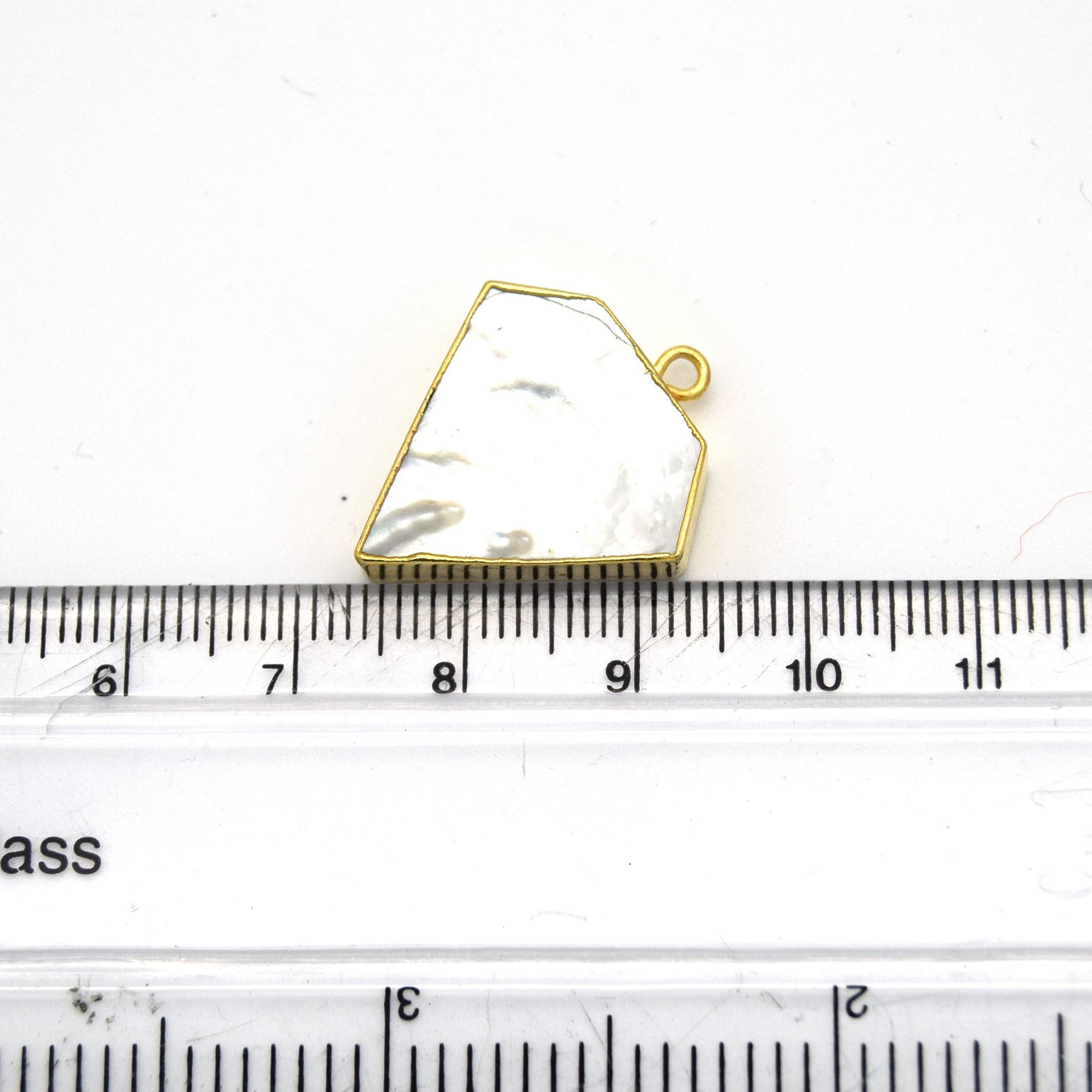 20mm x 20mm Gold Plated Natural Iridescent White Abalone Flat Shield Shaped Pendant