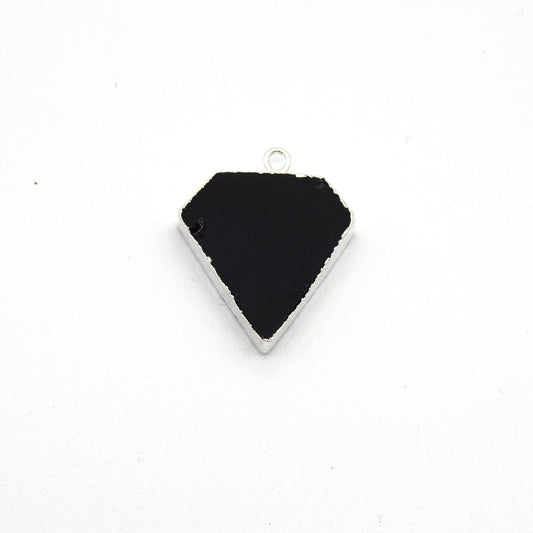 Black Onyx Bezel | 20mm x 20mm Silver Plated Natural Flat Shield Shaped Pendant - Sold Individually