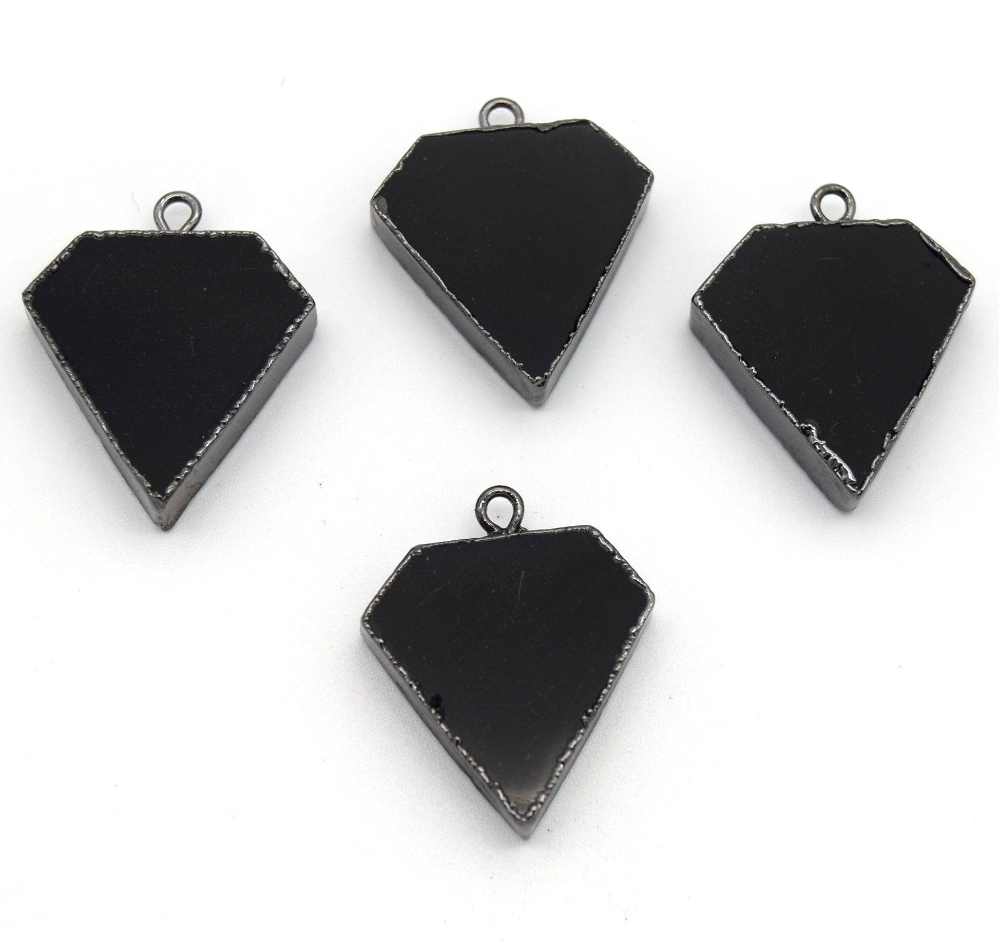 20mm x 20mm Gunmetal Plated Natural Black Onyx Flat Shield Shaped Pendant - Sold Individually