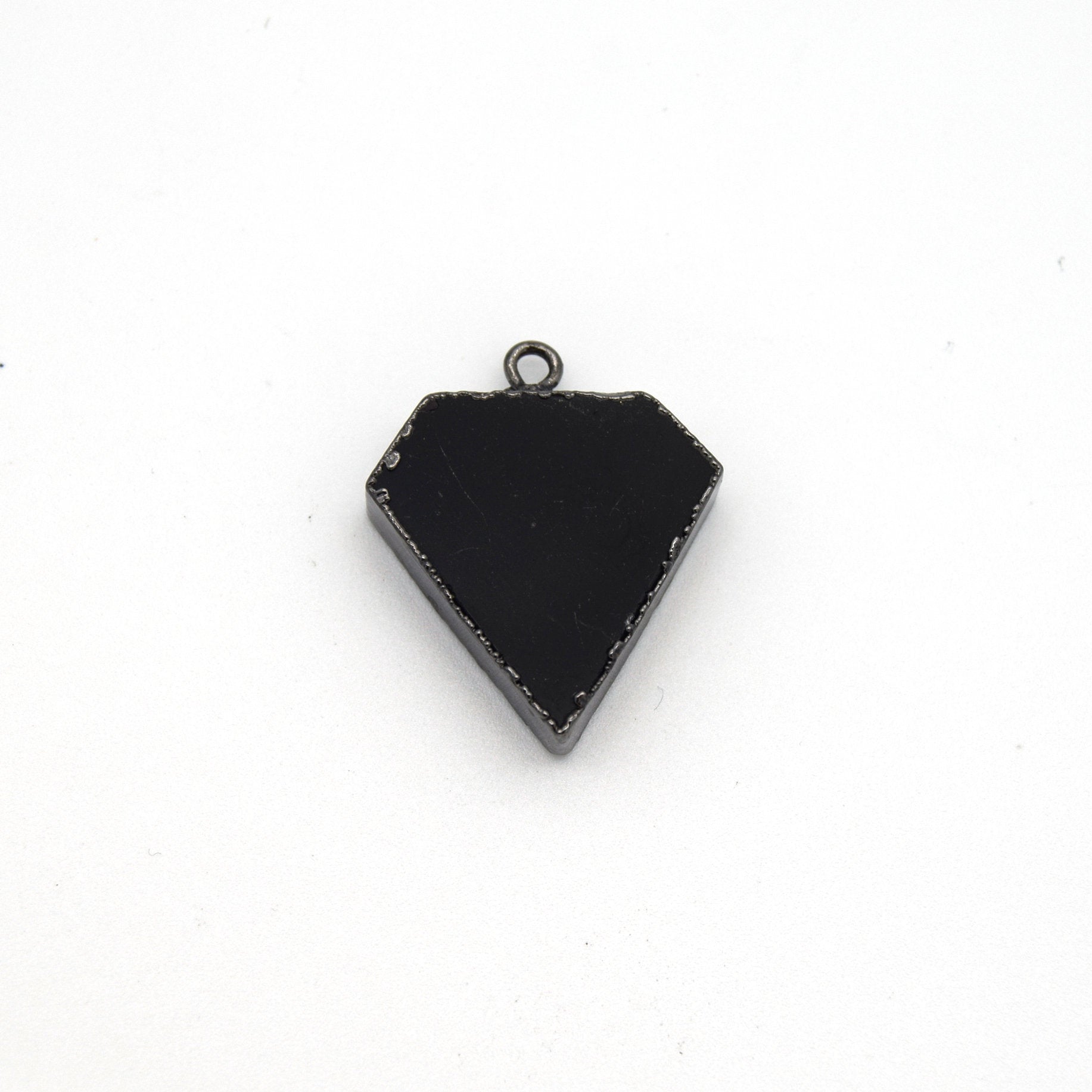 20mm x 20mm Gunmetal Plated Natural Black Onyx Flat Shield Shaped Pendant - Sold Individually