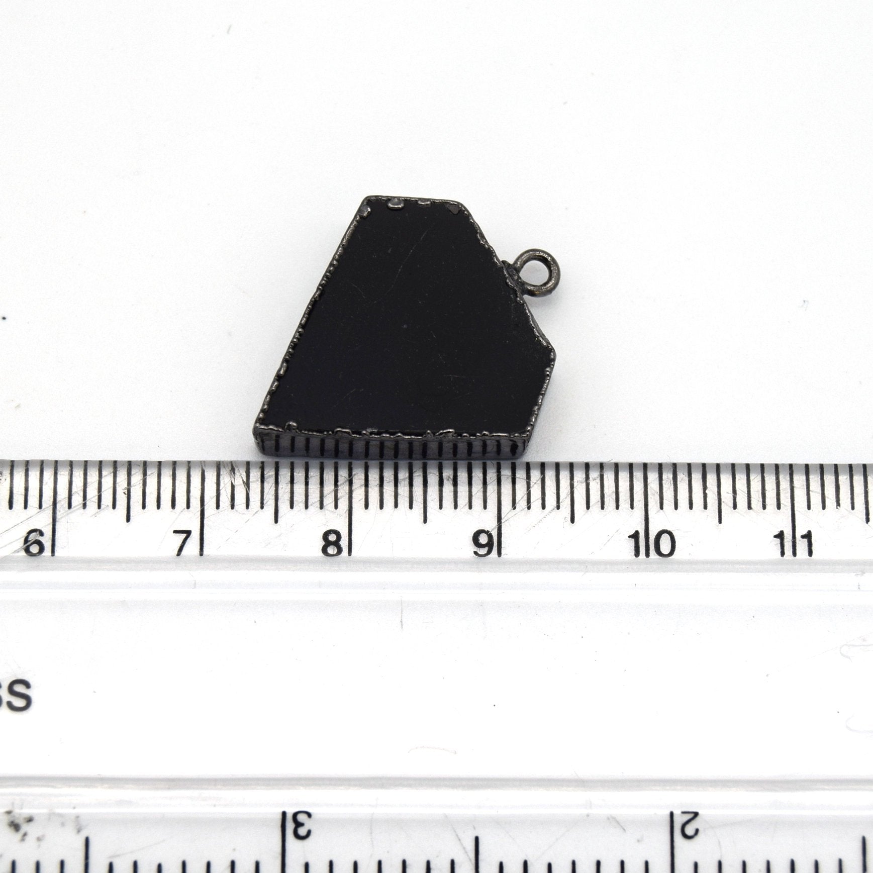20mm x 20mm Gunmetal Plated Natural Black Onyx Flat Shield Shaped Pendant - Sold Individually