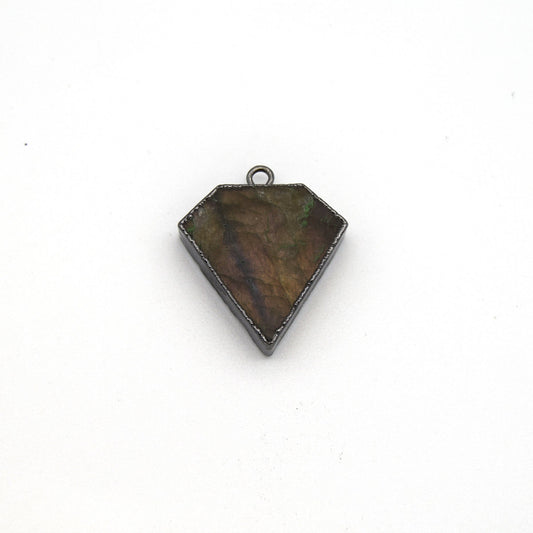 Blue Green Labradorite Bezel | 20mm x 20mm Gunmetal Plated Natural Mixed Flat Shield Shaped Pendant