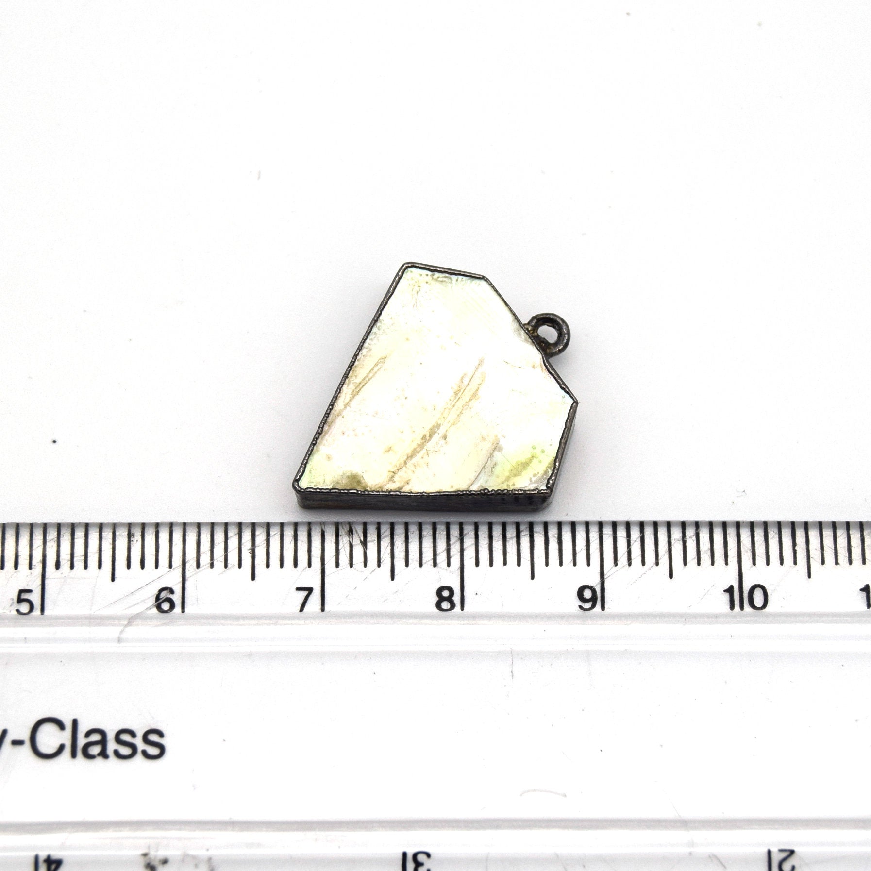 20mm x 20mm Gunmetal Plated Natural Iridescent White Abalone Flat Shield Shaped Pendant