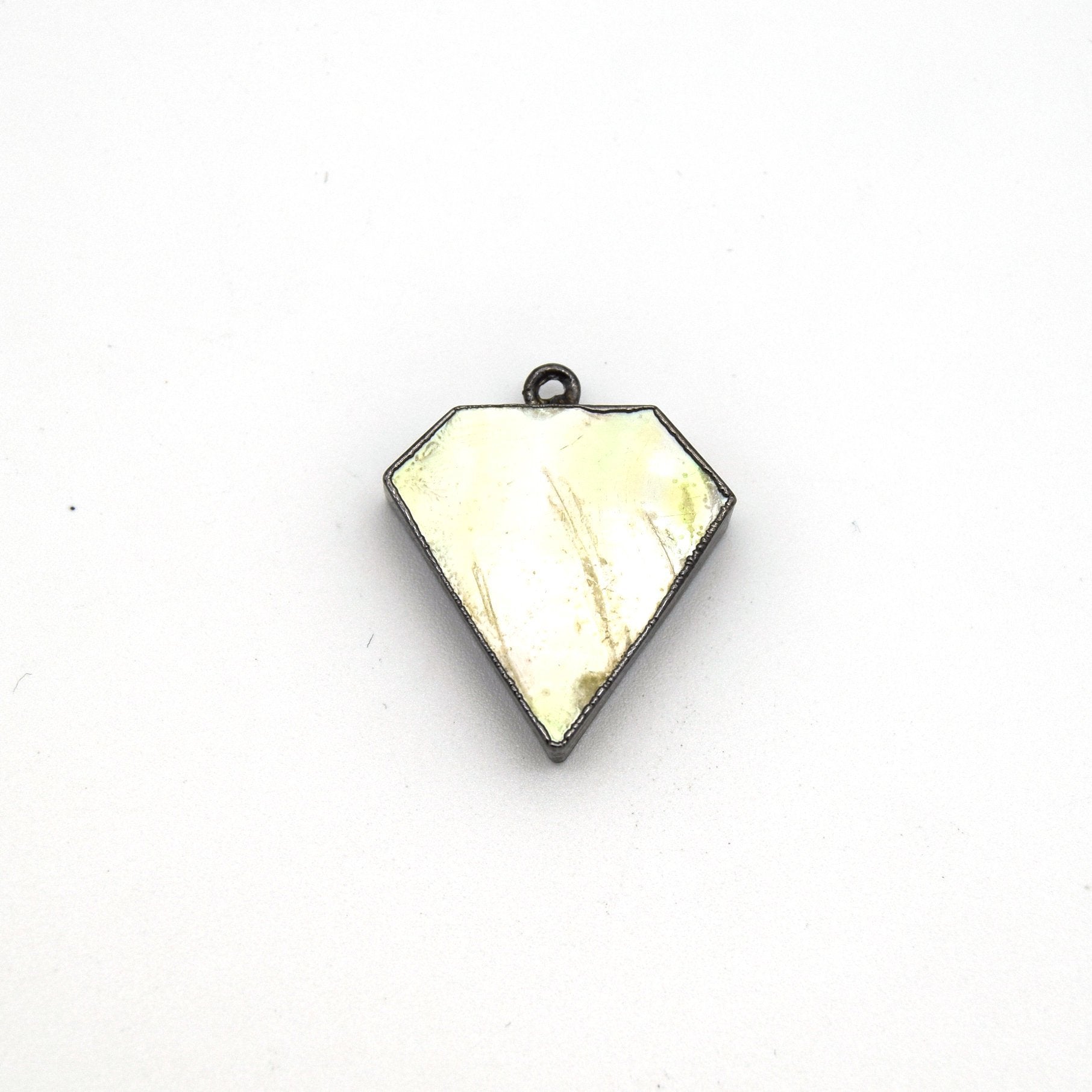 20mm x 20mm Gunmetal Plated Natural Iridescent White Abalone Flat Shield Shaped Pendant