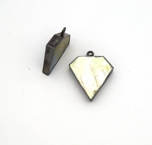 20mm x 20mm Gunmetal Plated Natural Iridescent White Abalone Flat Shield Shaped Pendant