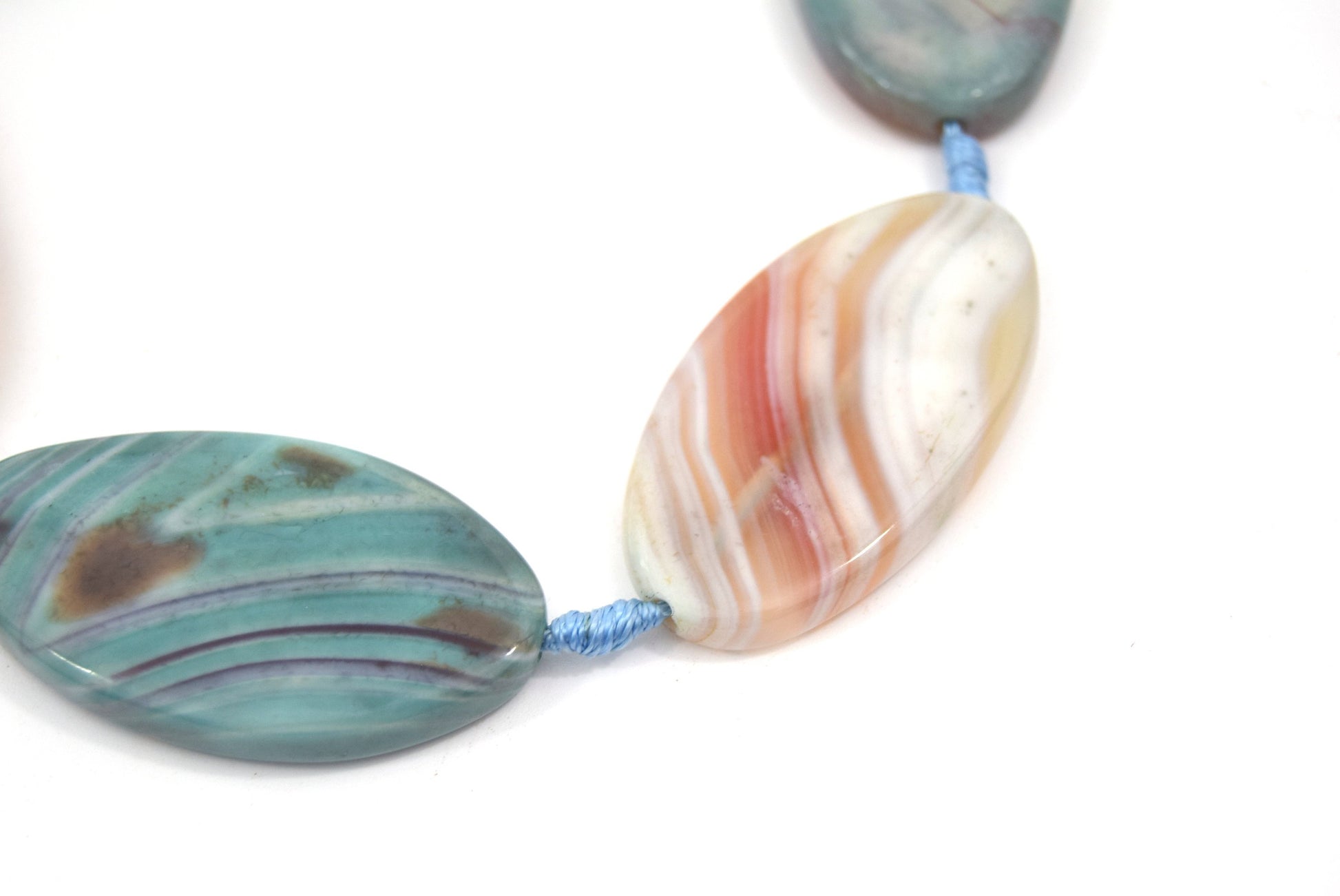 50mm Smooth Marbled Neutral Blue/Green Dyed Agate Tube/Barrel Shaped Beads - (Approx. 13" ~6 Beads)
