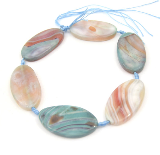 50mm Smooth Marbled Neutral Blue/Green Dyed Agate Tube/Barrel Shaped Beads - (Approx. 13" ~6 Beads)