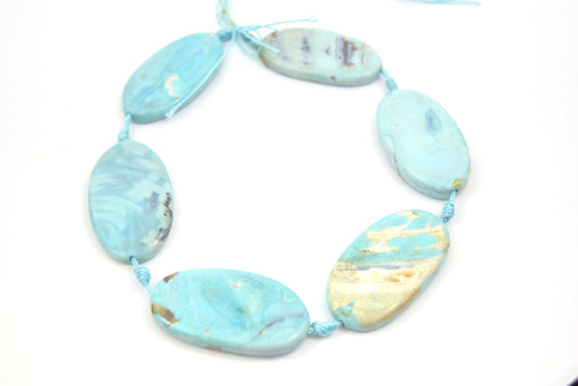 40mm Smooth Marbled Sky Blue Dyed Agate Oval Shaped Beads - (Approx. 14" ~7 Beads)