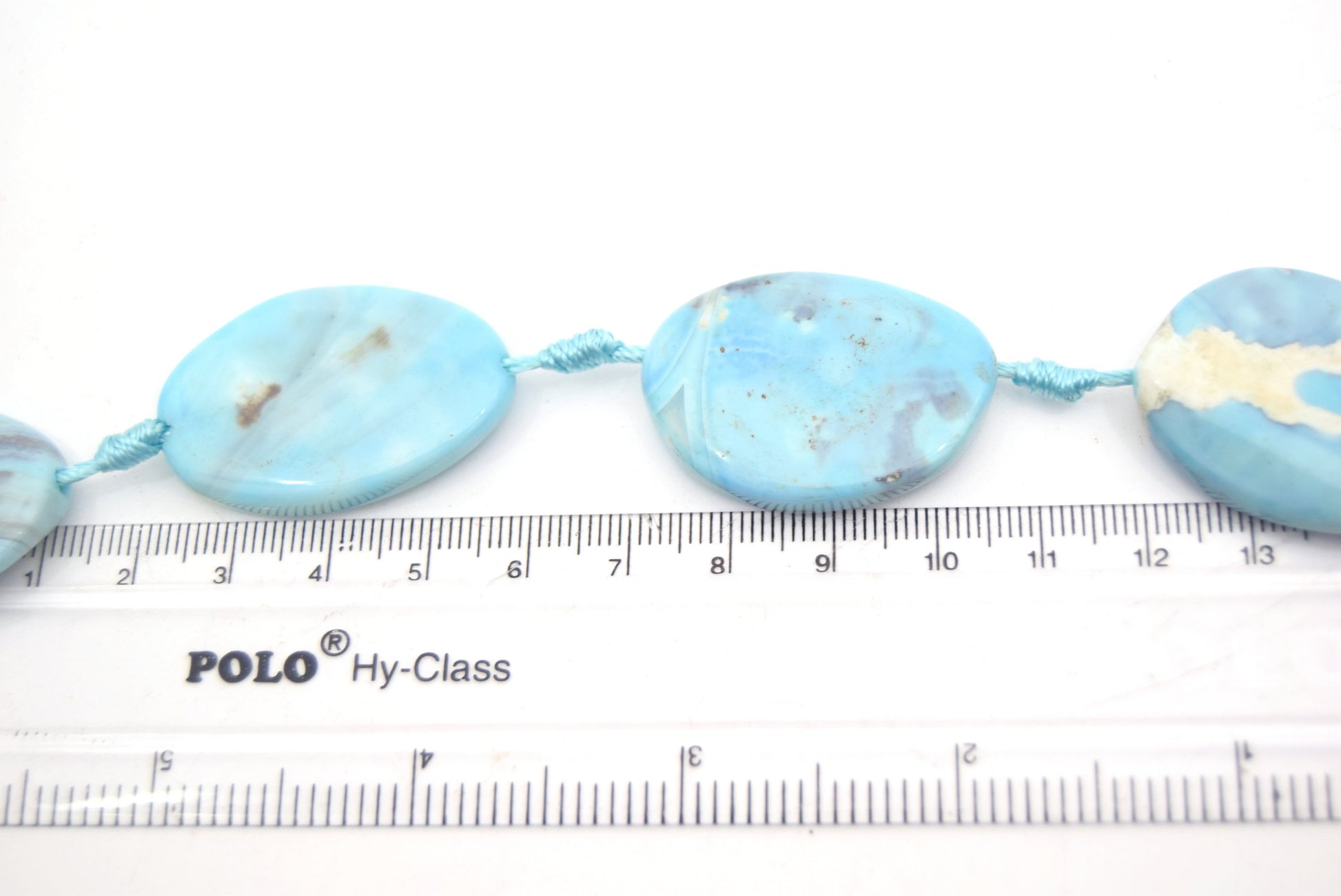 35mm Smooth Marbled Sky Blue Dyed Agate Oval Shaped Beads - (Approx. 14" ~8 Beads)