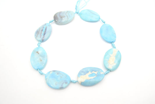 35mm Smooth Marbled Sky Blue Dyed Agate Oval Shaped Beads - (Approx. 14" ~8 Beads)