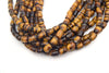 14mm Natural Smooth Tiger Eye Brown Round Tube Shaped Beads - (Approx. 14" ~28 Beads)